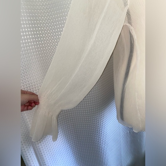 Women’s WOMANCE beige sheer puff sleeves “Crepe” fabric blouse size small - Picture 9 of 11